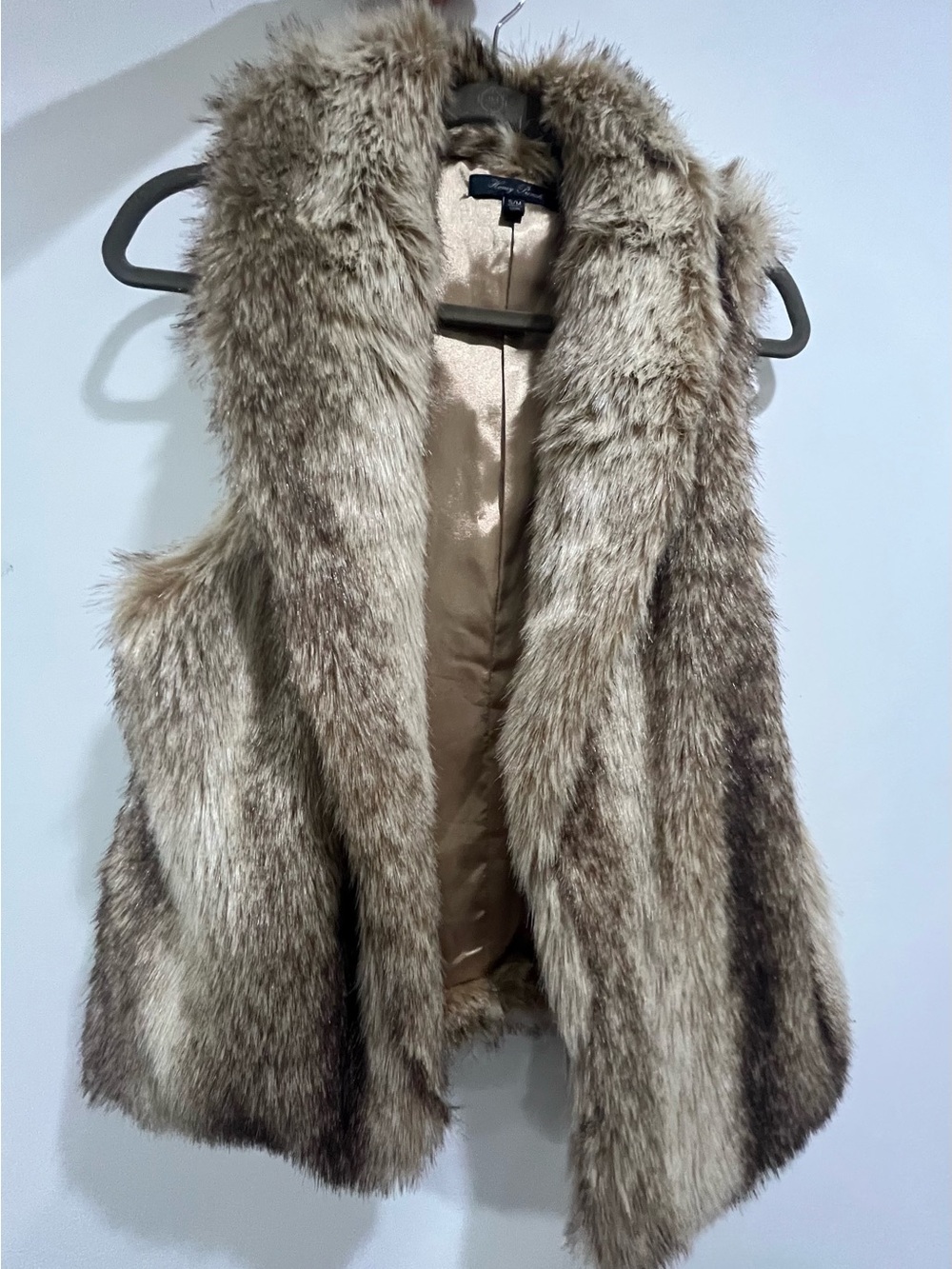 Honey Punch Faux Fur Vest in Taupe and Cream
